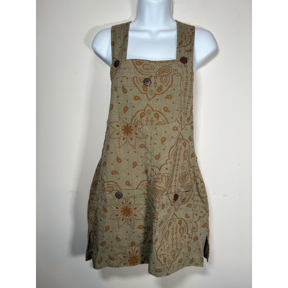 Earthbound Trading Co Overall Dress Brown Paisley Cotton Boho Cottagecore Small